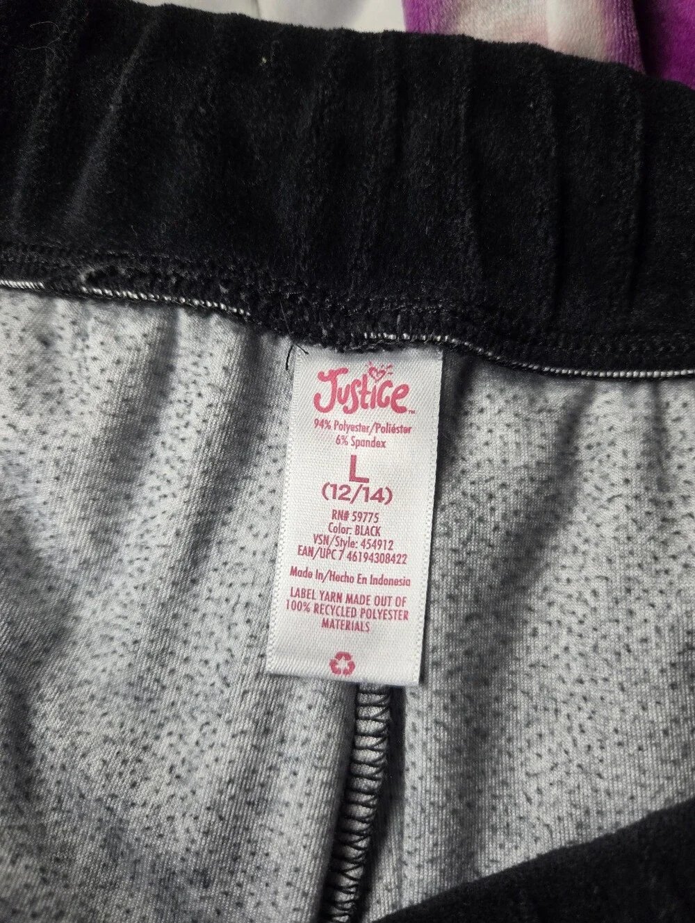 Justice Girls' Black & Purple Tie-Dye Velour Joggers Size Large 12/14 EUC